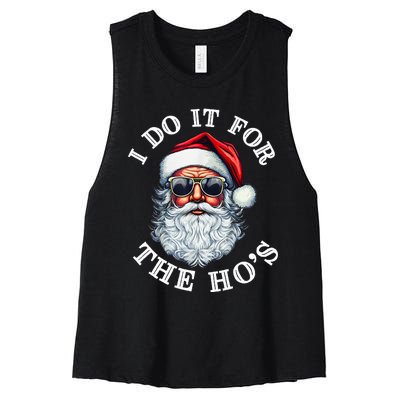 I Do It For The Hos Funny Inappropriate Christmas Santa Face Women's Racerback Cropped Tank