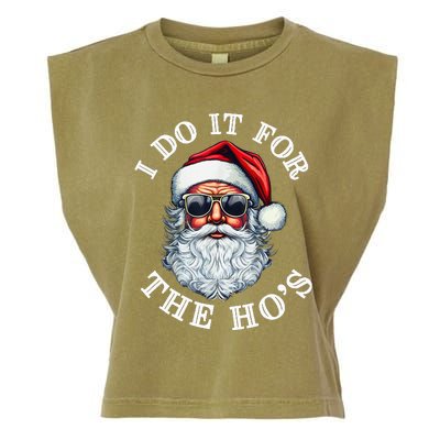 I Do It For The Hos Funny Inappropriate Christmas Santa Face Garment-Dyed Women's Muscle Tee