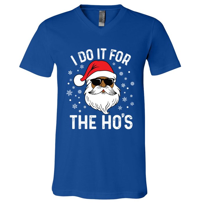 I Do It For The HoS African American Santa Black Christmas Cute Gift V-Neck T-Shirt