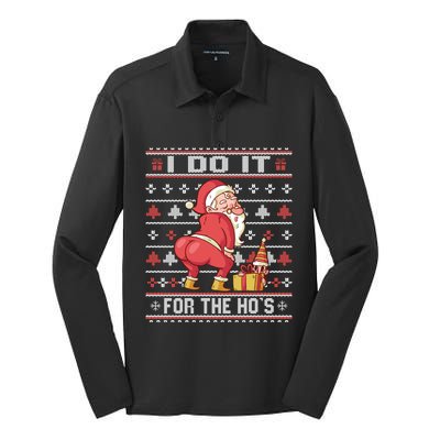 I Do It For The Hos Twerking Santa Rude Christmas Sweater Gift Silk Touch Performance Long Sleeve Polo