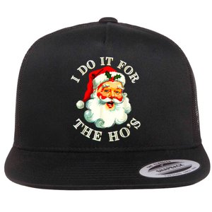 I Do It For The Hos Funny Inappropriate Christmas Santa Face Flat Bill Trucker Hat