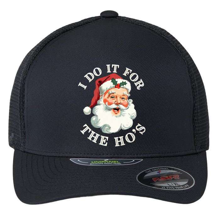 I Do It For The Hos Funny Inappropriate Christmas Santa Face Flexfit Unipanel Trucker Cap