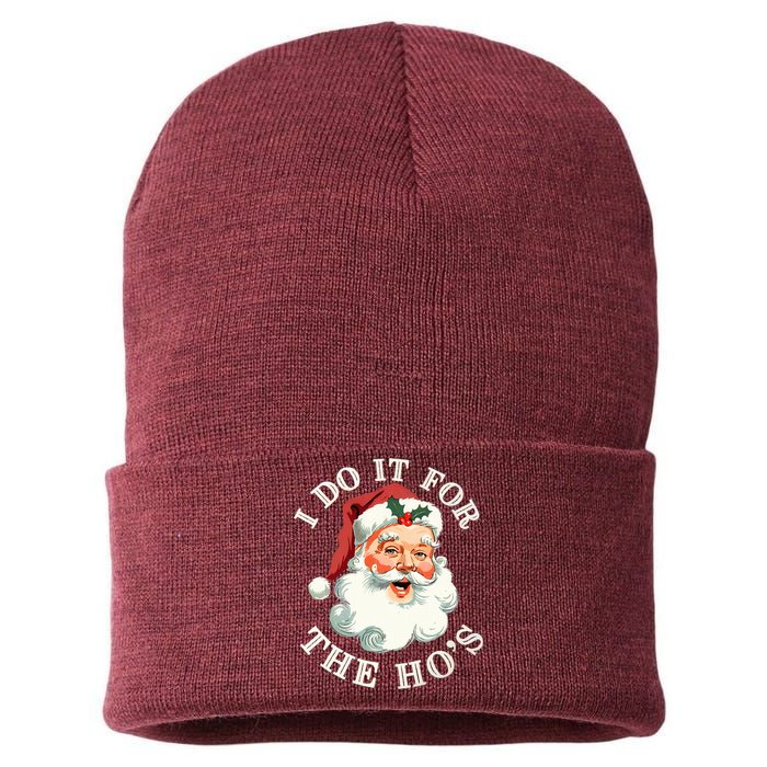 I Do It For The Hos Funny Inappropriate Christmas Santa Face Sustainable Knit Beanie