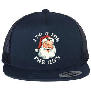 I Do It For The Hos Funny Inappropriate Christmas Santa Face Flat Bill Trucker Hat