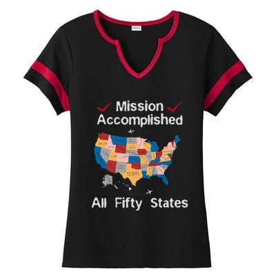 I Did It! Visit All 50 Usa States Design Road Trip Vacation Ladies Halftime Notch Neck Tee