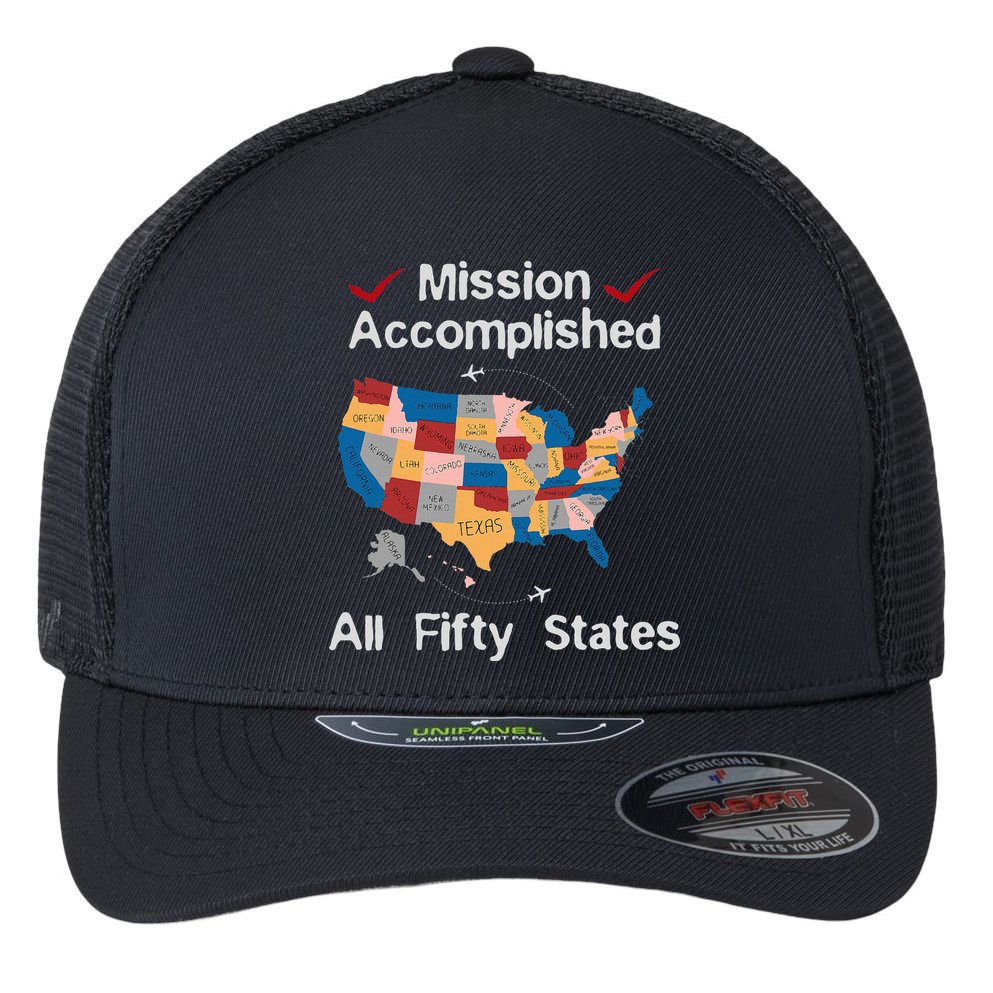 I Did It! Visit All 50 Usa States Design Road Trip Vacation Flexfit Unipanel Trucker Cap