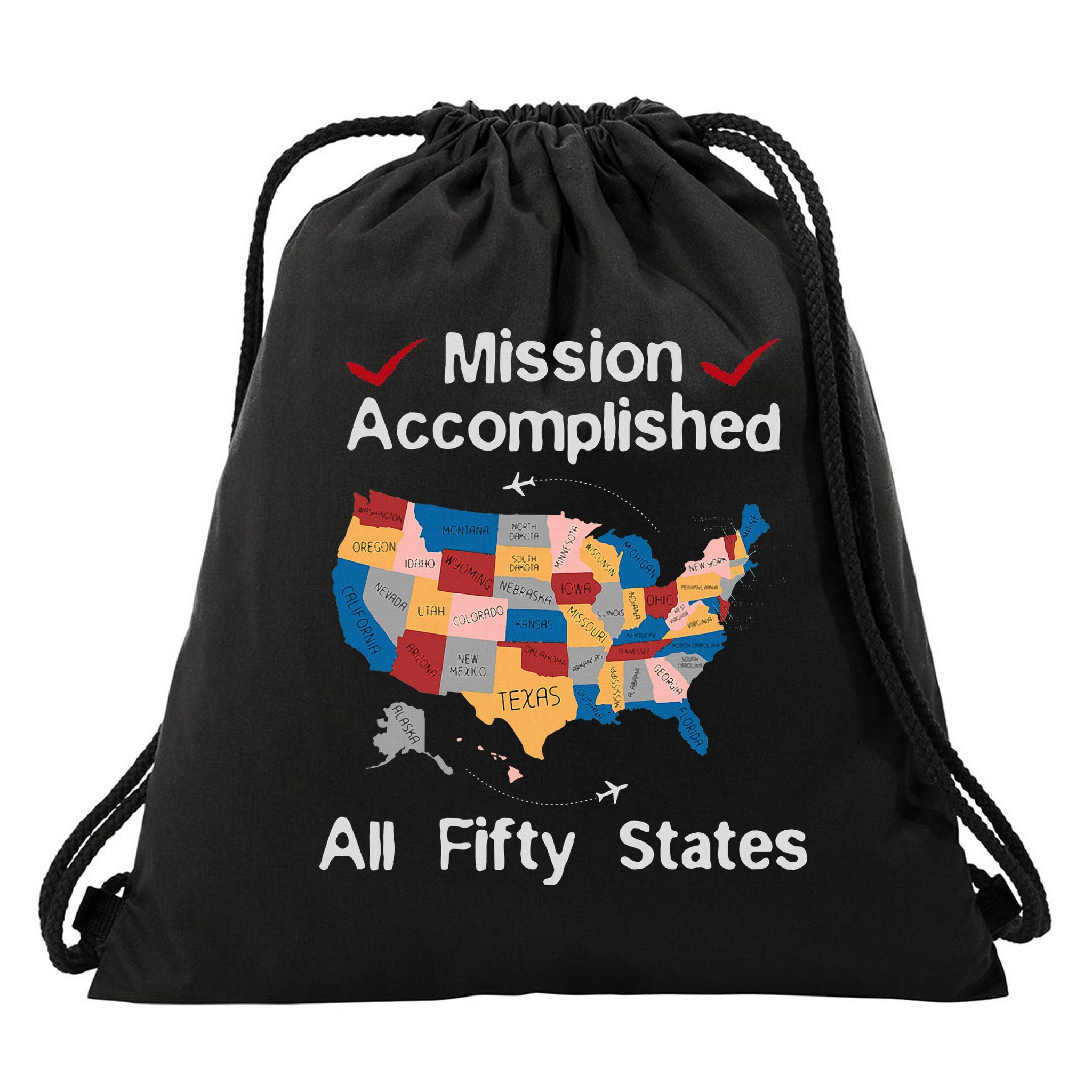 I Did It! Visit All 50 Usa States Design Road Trip Vacation Drawstring Bag