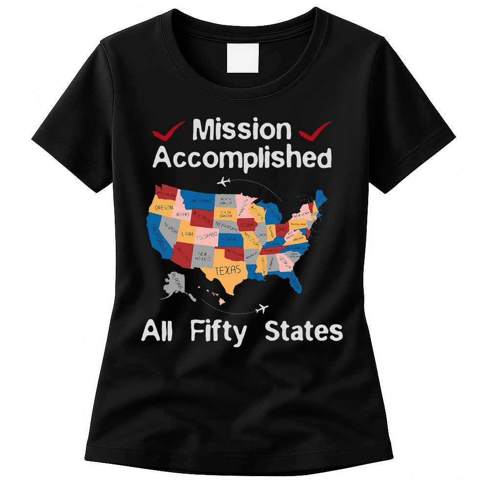 I Did It! Visit All 50 Usa States Design Road Trip Vacation Womens T-Shirt
