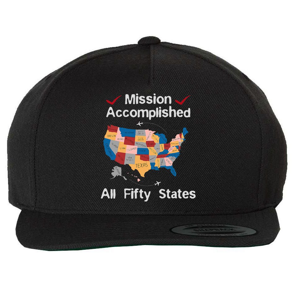 I Did It! Visit All 50 Usa States Design Road Trip Vacation Wool Snapback Cap