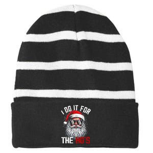 I Do It For The Hos Inappropriate Christmas Funny Santa Face Striped Beanie with Solid Band