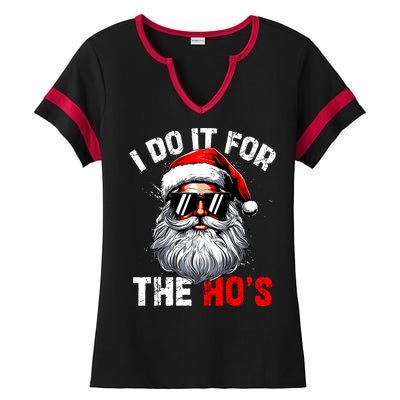 I Do It For The Hos Inappropriate Christmas Funny Santa Face Ladies Halftime Notch Neck Tee