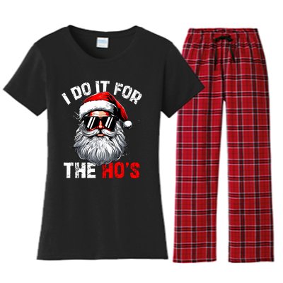 I Do It For The Hos Inappropriate Christmas Funny Santa Face Women's Flannel Pajama Set