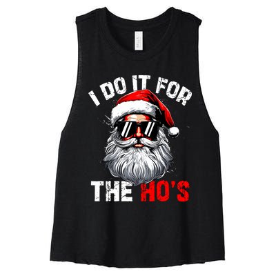 I Do It For The Hos Inappropriate Christmas Funny Santa Face Women's Racerback Cropped Tank