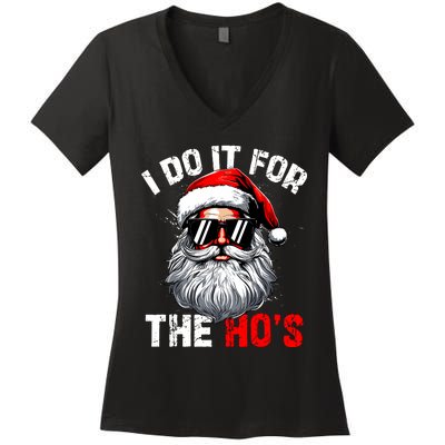 I Do It For The Hos Inappropriate Christmas Funny Santa Face Women's V-Neck T-Shirt