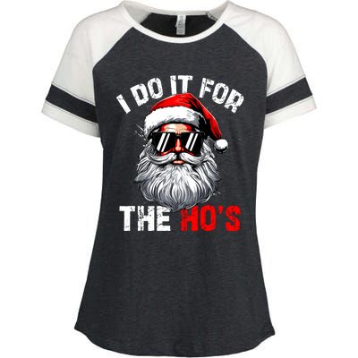 I Do It For The Hos Inappropriate Christmas Funny Santa Face Enza Ladies Jersey Colorblock Tee