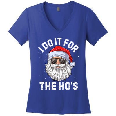 I Do It For The Hos Funny Inappropriate Christmas Santa Gift Women's V-Neck T-Shirt