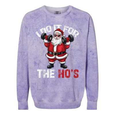 I Do It For The Hos Funny Christmas Santa Lifting Dumbbells Colorblast Crewneck Sweatshirt