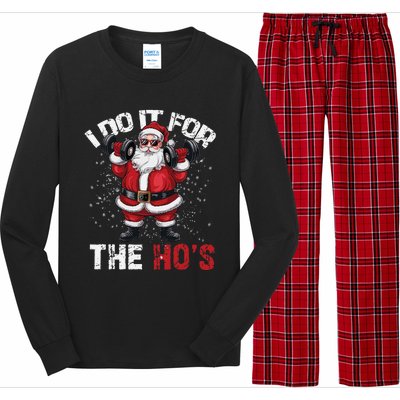 I Do It For The Hos Funny Christmas Santa Lifting Dumbbells Long Sleeve Pajama Set