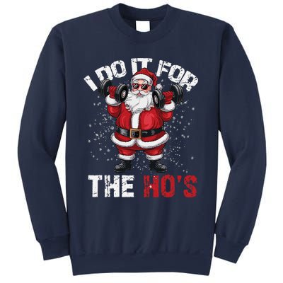 I Do It For The Hos Funny Christmas Santa Lifting Dumbbells Sweatshirt