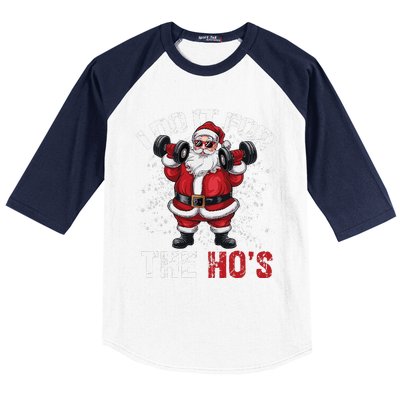 I Do It For The Hos Funny Christmas Santa Lifting Dumbbells Baseball Sleeve Shirt