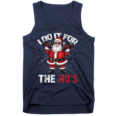 I Do It For The Hos Funny Christmas Santa Lifting Dumbbells Tank Top