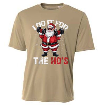 I Do It For The Hos Funny Christmas Santa Lifting Dumbbells Cooling Performance Crew T-Shirt