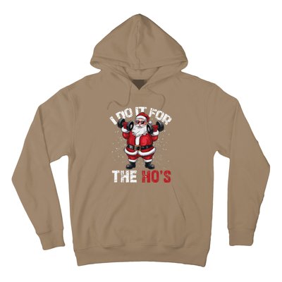 I Do It For The Hos Funny Christmas Santa Lifting Dumbbells Hoodie