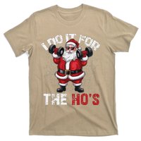 I Do It For The Hos Funny Christmas Santa Lifting Dumbbells T-Shirt