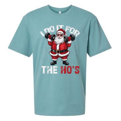 I Do It For The Hos Funny Christmas Santa Lifting Dumbbells Sueded Cloud Jersey T-Shirt