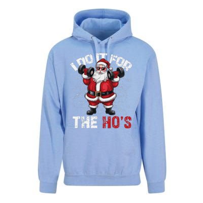 I Do It For The Hos Funny Christmas Santa Lifting Dumbbells Unisex Surf Hoodie