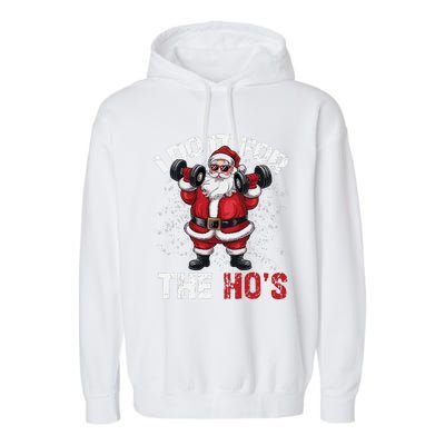 I Do It For The Hos Funny Christmas Santa Lifting Dumbbells Garment-Dyed Fleece Hoodie