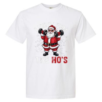 I Do It For The Hos Funny Christmas Santa Lifting Dumbbells Garment-Dyed Heavyweight T-Shirt