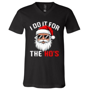 I Do It For The Hos Funny Inappropriate Christmas Santa Face V-Neck T-Shirt