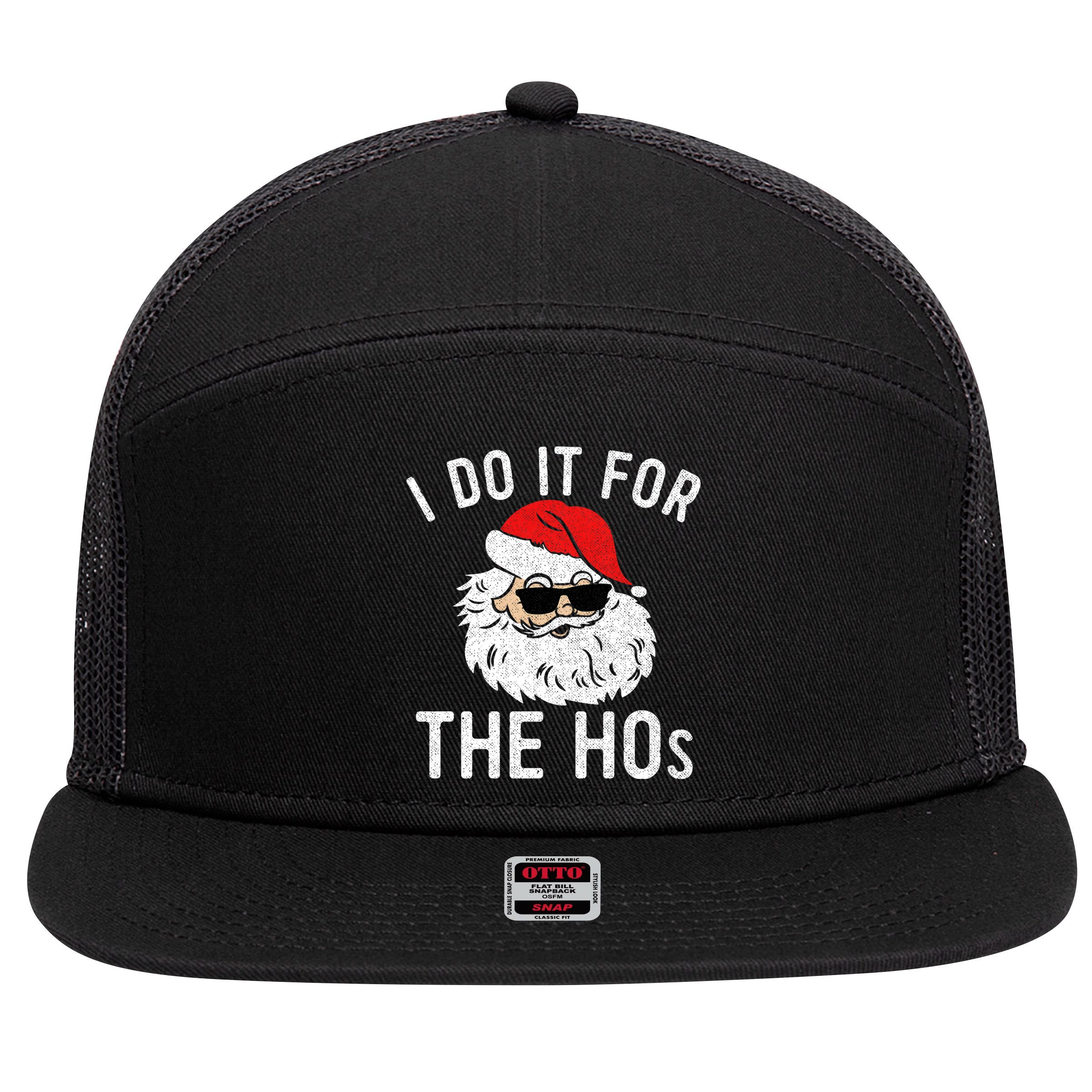 I Do It For The Hos Christmas In July Santa Claus 7 Panel Mesh Trucker Snapback Hat