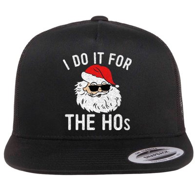 I Do It For The Hos Christmas In July Santa Claus Flat Bill Trucker Hat