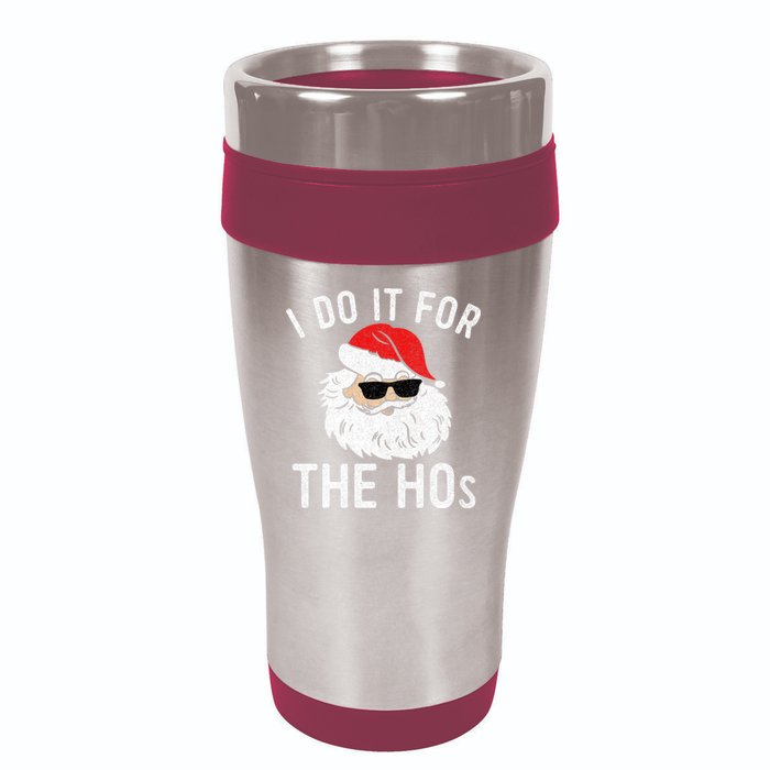 I Do It For The Hos Christmas In July Santa Claus 16oz Travel Tumbler