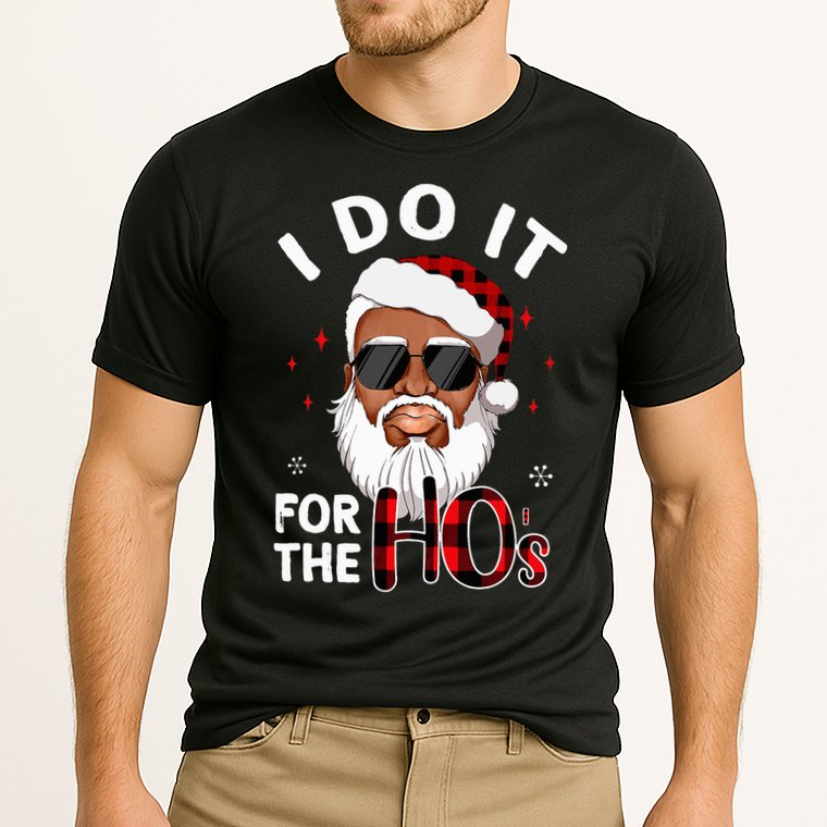 I Do It For The Hos Christmas African American Santa Black Cooling Performance Crew T-Shirt