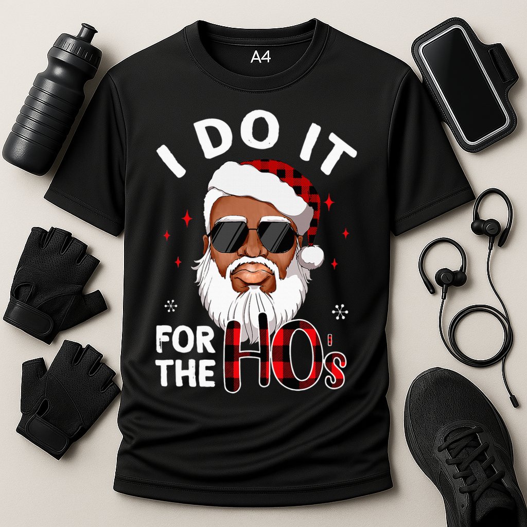I Do It For The Hos Christmas African American Santa Black Cooling Performance Crew T-Shirt