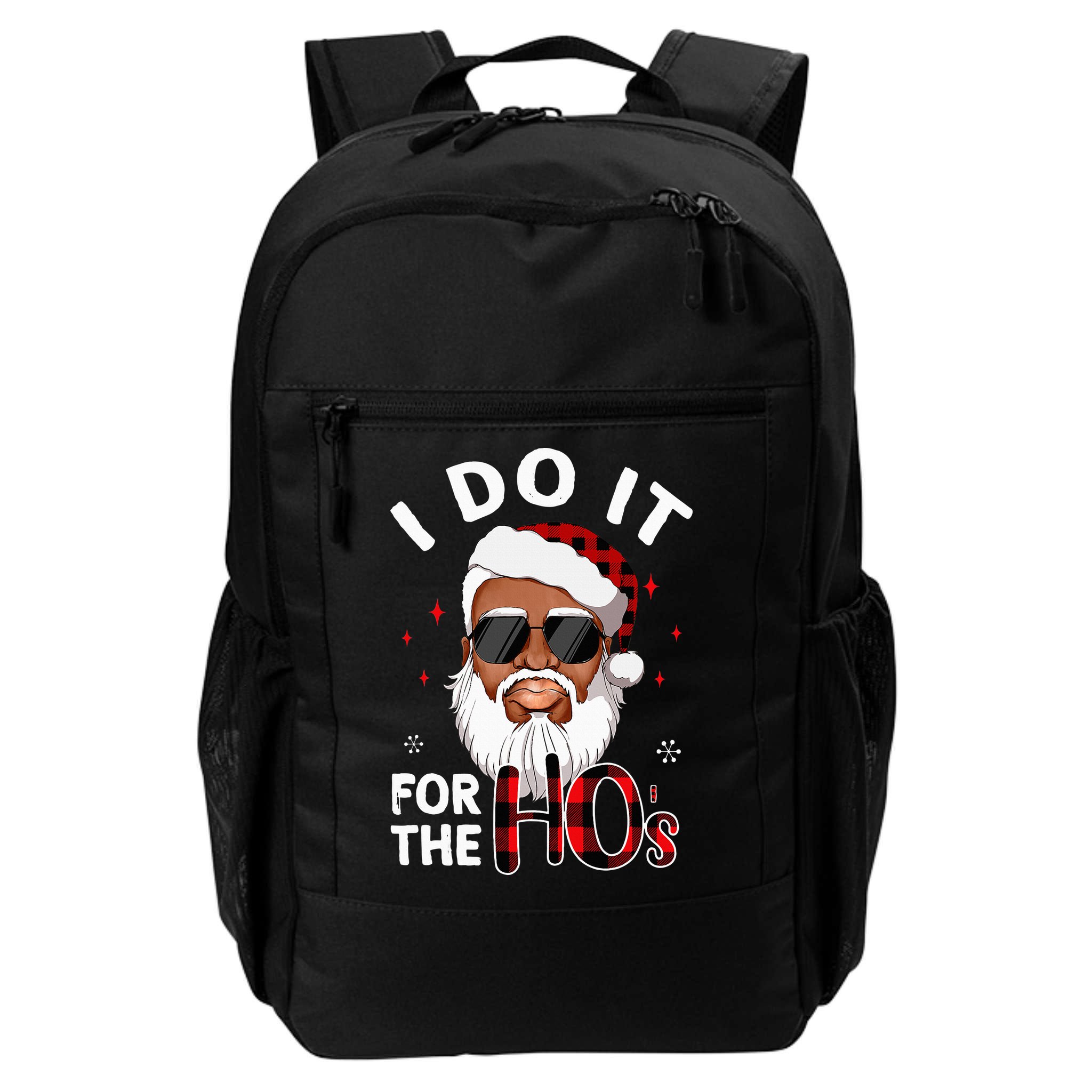I Do It For The Hos Christmas African American Santa Black Backpack