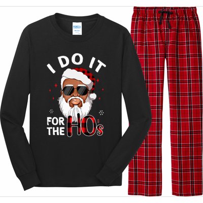 I Do It For The Hos Christmas African American Santa Black Long Sleeve Pajama Set