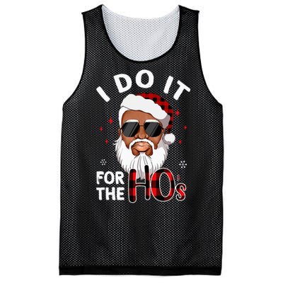 I Do It For The Hos Christmas African American Santa Black Mesh Reversible Basketball Jersey Tank