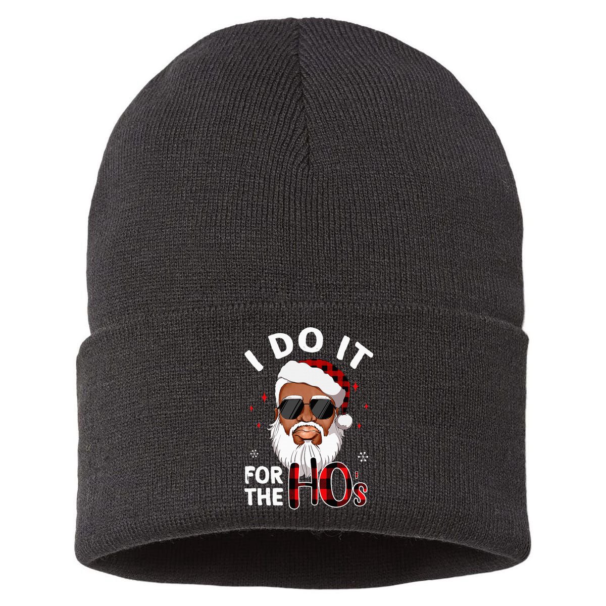I Do It For The Hos Christmas African American Santa Black Sustainable Knit Beanie