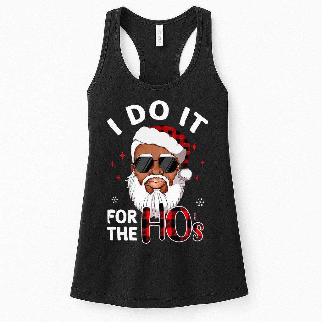 I Do It For The Hos Christmas African American Santa Black Womens Tank Top