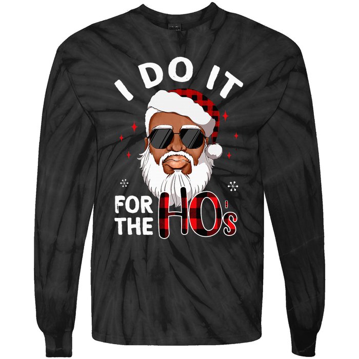 I Do It For The Hos Christmas African American Santa Black Tie-Dye Long Sleeve Shirt