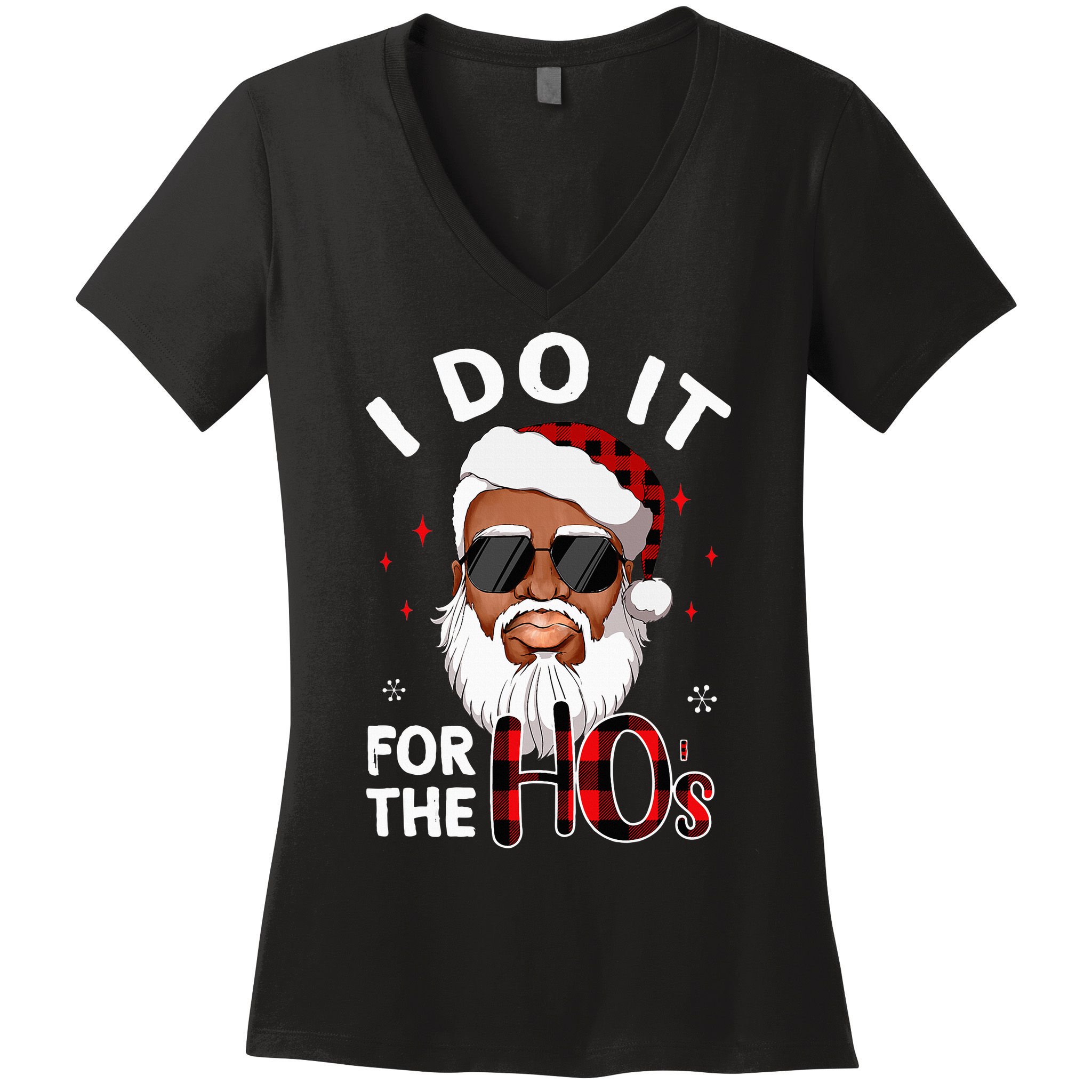 I Do It For The Hos Christmas African American Santa Black Women's V-Neck T-Shirt