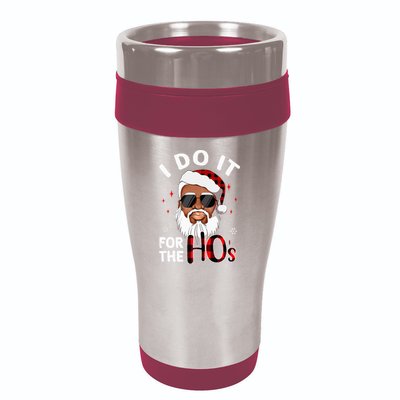 I Do It For The Hos Christmas African American Santa Black 16oz Travel Tumbler