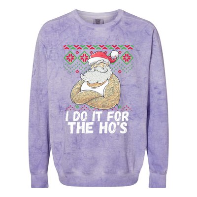 I Do It For The Hos Funny Inappropriate Christmas Santa Colorblast Crewneck Sweatshirt