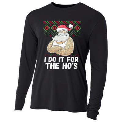 I Do It For The Hos Funny Inappropriate Christmas Santa Cooling Performance Long Sleeve Crew