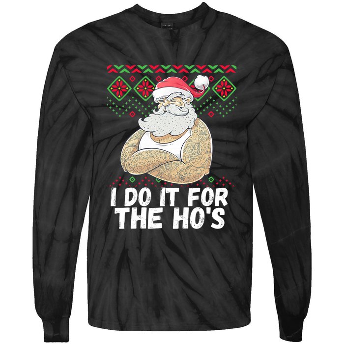 I Do It For The Hos Funny Inappropriate Christmas Santa Tie-Dye Long Sleeve Shirt