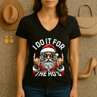 I Do It For The Hos Funny Inappropriate Christmas Santa Women's V-Neck T-Shirt
